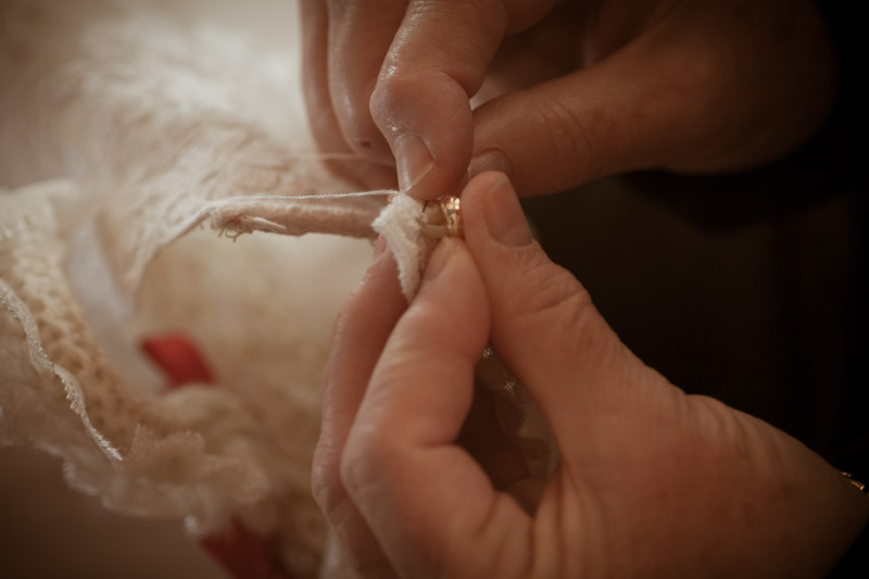 LAST BUTTON SEWED BY MUM ONTO WEDDING DRESS